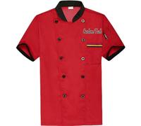 haoduanduan Chaqueta de chef bordada personalizada para hotel, cocina, restaurante, chef para hombres y mujeres, Corto rojo, 3XL(187-211Pounds)