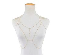 HAODUOO Body Chain Sexy Beach Gold Silver Color Wedding Accessories Bra Cross Body Chain Jewellery for Women(Gold Body Chain)