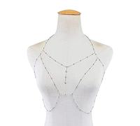 HAODUOO Body Chain Sexy Beach Gold Silver Color Wedding Accessories Bra Cross Body Chain Jewellery for Women(Silver Body Chain)