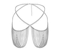 HAODUOO Body Chain Waist Dainty, Waist Body Chain for Bikini Simple Symmetrical Cross Tassel Chain Belly Chains for Women Sexy Belts(Silver)