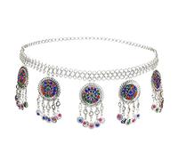 HAODUOO Bohemian Style Vintage Silver-Plated Inlaid Acrylic Pendant Tassel Waist Abdomen Body Chain