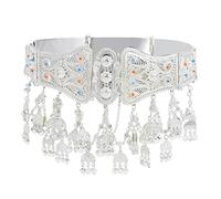 HAODUOO Bohemian Waist Ornaments Alloy Silver-Plated Pattern Rice Beads Fan Leaf Tassel Belt Ethnic Wind Waistband