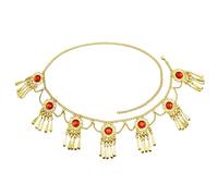 HAODUOO Cadenas de aleación de oro for la cintura del vientre for mujer, cinturón de vestido de baile con borlas largas de cristal rojo bohemio, cadena for fiesta de Egipto