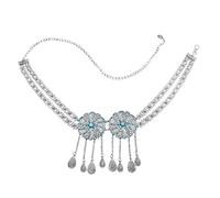 HAODUOO Cadenas de cintura de danza del vientre de Bikini de aleación de Color plateado Vintage for mujer cinturón de vestido de flor de moneda de piedra azul regalo de cuerpo(D)