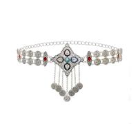HAODUOO Cadenas for el cuerpo de la cintura del vientre del Metal del Color plateado Vintage for las mujeres Boho moneda borla Bikini vestido de baile cinturón cintura cuerpo(E)