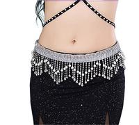 HAODUOO Dancer Belly Dance Waist Chain Hip Scarf Dance Waistband Performance Costume Beginner Diamond Tassel Belt Seal(Crotch 75cm)