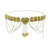 HAODUOO Ethnic Vintage Metal Belly Chains for Women Dancing Dress Belt Waist Chain Coin Long Tassel