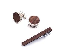 HAODUOO Gemelos de clip de corbata de cobre y madera maciza, caja de regalo de gemelos de madera, accesorios de decoración de ropa for hombres