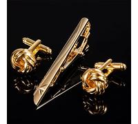 HAODUOO Gemelos dorados a la moda, Clip de corbata for alfiler de corbata for hombre, regalo, patrón clásico, barra de corbata, gemelos, conjunto de Clip de corbata, joyería for hombre