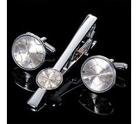 HAODUOO Gemelos florales plateados, Clip de corbata for alfiler de corbata for hombre, regalo, patrón clásico, barra de corbata, gemelos, conjunto de Clip de corbata, joyería for hombre