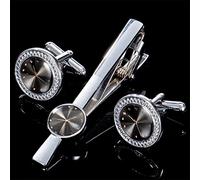 HAODUOO Gemelos plateados Wtach, Clip de corbata for alfiler de corbata for hombre, regalo, patrón clásico, barra de corbata, gemelos, conjunto de Clip de corbata, joyería for hombre