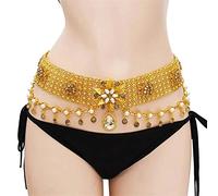 HAODUOO Gold Color Metal Belly Dance Belt Chain Crystal Stone Body Jewelry Carved Flower Dress Waist Chain
