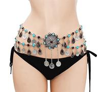 HAODUOO Gold Color Metal Belly Dance Belt Chain Crystal Stone Body Jewelry Carved Flower Dress Waist Chain