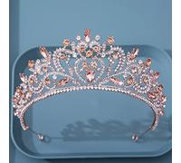 HAODUOO Horquilla Reina Corona for Mujer, Barroco Lujo Cristal Nupcial Tiara Coronas Diamante de imitación Desfile Diadema Velo Tiaras Diademas Boda Accesorios for el Cabello(Rose Gold Peach)