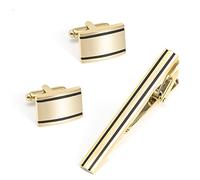 HAODUOO Jewelry Cufflinks Gold Striped Glossy Brushed Metal Cufflinks and Tie Clip Set European and American Cufflinks Set