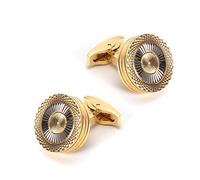 HAODUOO Jewelry Cufflinks High Grade Round Double Layer Electroplated Metal Cufflinks Wholesale Men's Gold Plated French Cufflinks