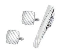 HAODUOO Jewelry Cufflinks High-Grade Sandblasted Matte Striped Electroplating tie Clip Cufflinks Set French Men's Metal Cufflinks Collar Clip(A)