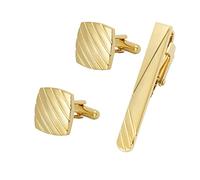 HAODUOO Jewelry Cufflinks High-Grade Sandblasted Matte Striped Electroplating tie Clip Cufflinks Set French Men's Metal Cufflinks Collar Clip(B)