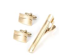 HAODUOO Jewelry Cufflinks Men's Shirt Cufflinks Electroplated Gold Brushed Metal Cufflinks Set Men's French Tie Clip Cufflinks