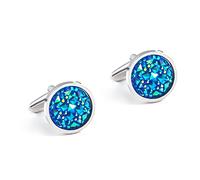 HAODUOO Jewelry Cufflinks Men's Shirt Cufflinks Men's French Shirt Suit Round Metal Blue Broken Diamond Crystal Zircon Cufflinks Sleeve Studs