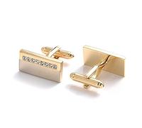 HAODUOO Jewelry Cufflinks Men's Shirt Cufflinks Real Gold Plated French Cufflinks with Diamonds Rectangular Men's Cufflinks Wedding Business Cufflinks