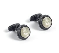HAODUOO Jewelry Cufflinks Men's Shirt Cufflinks Round Electroplated Gun, Black Diamond Inlaid Metal Cufflinks, Men's French Cufflinks