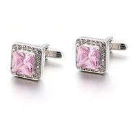 HAODUOO Jewelry Cufflinks Men's Shirt Cufflinks Set with Zircon Cuff Buttons Pink Crystal Cuff Nail Buttons