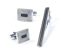 HAODUOO Jewelry Cufflinks Plated Rectangular Metal Cufflinks Tie Clip Set Tie Clip Cufflinks