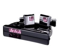 HAODUOO Joyas Gemelos Corbata Clip Tie Pin for hombre Pink Crystal Tie Bars Gemelos Tie Clip Set Invitados