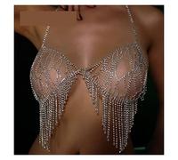 HAODUOO Leg Chain Big Tassel Rhinestone Bra Top Chain Jewelry for Women Sexy Underwear Crystal Body Jewelry Bra Chain Bralette Jewellery