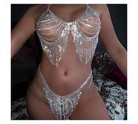 HAODUOO Leg Chain Sexy Rhinestone Chain Bikini Tassel for Women Beach Crystal Body Jewelry Swimsuit Party Underwear Set Cute(5)