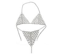 HAODUOO Luxurious Body Jewelry Women's Sexy Underwear Set Hyperbole Rhinestone Bikini Bra and Thong Chain Accesories Indian