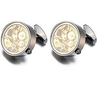 HAODUOO Mens Cufflinks Elegant Style Cuff Cufflinks Classic Cufflinks, Men's Wedding Gold Color Normal Steam Punk Gear Watch Mechanism Non-Functional Clock Movement cufflinks(Black Gun Plated)