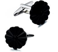 HAODUOO Mens Cufflinks Elegant Style Cuff Cufflinks Flower Cufflink Senamel White/Black/Navy Blue Men's French Dress/Shirt Jewelry Menry Box Clothing Accessories(Black)