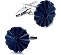 HAODUOO Mens Cufflinks Elegant Style Cuff Cufflinks Flower Cufflink Senamel White/Black/Navy Blue Men's French Dress/Shirt Jewelry Menry Box Cufflinks(Blue)