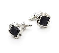 HAODUOO Men's French Cufflinks Light Luxury Blue Sandstone Rhinestone Silver Round Cuff Nails