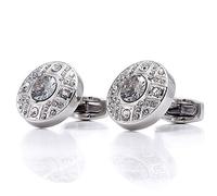 HAODUOO Men's Shirt Cufflinks Metallic Silver Cufflinks Diamond Round French Shirt Sleeve Studs Cufflinks