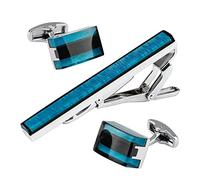 HAODUOO Men's Shirt Cufflinks Navy Blue Enamel Tie Clip Cufflinks Set Men's French Cufflinks Tie Clip Set
