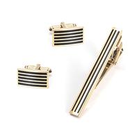 HAODUOO Men's Shirt Cufflinks Simple Men's Stripe Gold Metal Tie Clip Cufflinks Set Fashion Business Cufflinks Set