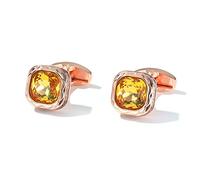HAODUOO Men's Shirt Cufflinks Square Rose Gold with Orange Crystals French Shirt Cuff Studs