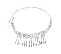 HAODUOO Metal Belly Dance Dress Belt Chains Long Tassel Carved Flower Waist Chain Women Turkish Jewelry(Silver)