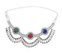 HAODUOO Monedas de metal Cadena for el vientre Hippie Boho Flor Acrílico Con cuentas Bohemian Shimmy Belt Dance Cadenas for el vientre
