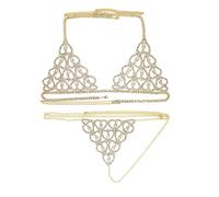 HAODUOO Necklaces Bikini Body Chain Harness for Women Fashion Lingerie Chain Rhinestone Bra and Thong Set Jewelry(Gold)