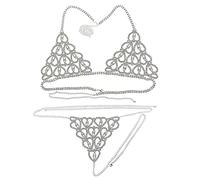 HAODUOO Necklaces Bikini Body Chain Harness for Women Fashion Lingerie Chain Rhinestone Bra and Thong Set Jewelry(Silver)