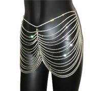 HAODUOO Necklaces Body Chain Women The Mini Skirt Short Skirt Jewellery Thongs Golden Rhinestone Party(Silver)
