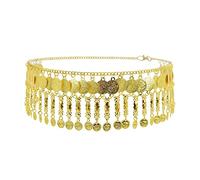 HAODUOO Necklaces Coin Belly Waist Body Chains for Women Female Gold Metal Long Tassel Dance Dress Belt Wedding Party Metal Body Jewelry