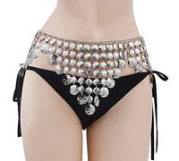 HAODUOO Necklaces Gold Metal Belt Body Chains Boho Coin Tassel Beaded Belly Dance Waist Chain Jewelry(Khaki)