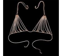 HAODUOO Necklaces Rhinestone Bra Chain Beach Jewelry Body Shiny Crystal Bra Chest Beach Bralette Harness Bikini Body Chain(Gold)