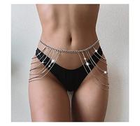 HAODUOO Necklaces Vintage Belly Chain Belt Layered Rhinestone Waist Body Chain Body Jewelry Women Festival Accessories(Gray)