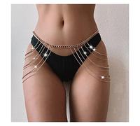 HAODUOO Necklaces Vintage Belly Chain Belt Layered Rhinestone Waist Body Chain Body Jewelry Women Festival Accessories(Khaki)